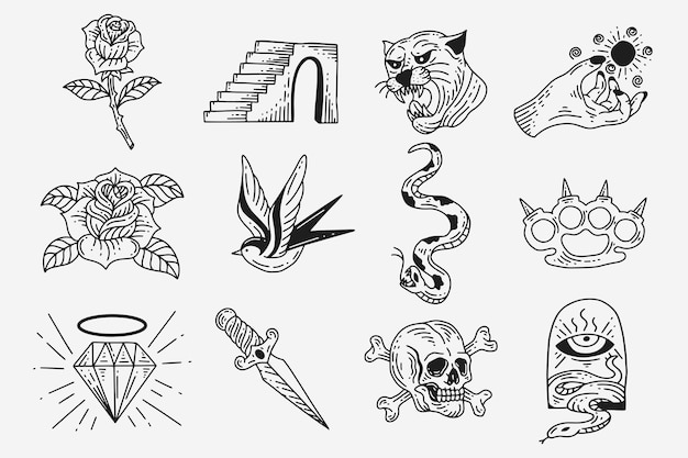 Old Tattooing School Designs Set Rose Stock Vector (Royalty Free)  2165938611 | Shutterstock