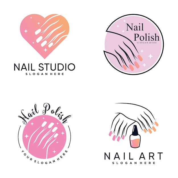 Vector set of collection nail polish or nail art icon logo design with creative element premium vector