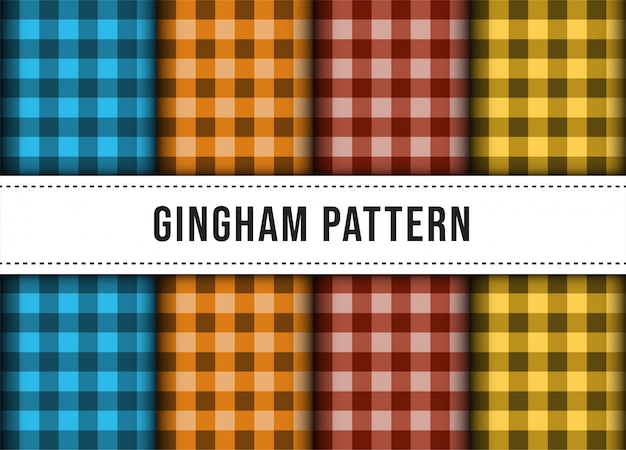 市松模様のギンガムチェックのラインテーブルクロスのシームレスパターンのコレクションを設定します。
