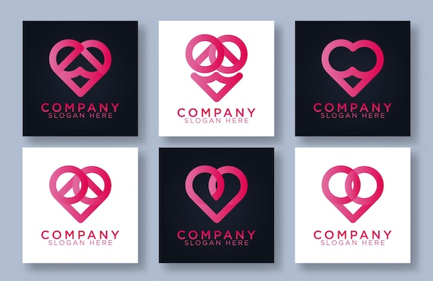 Набор векторных иллюстраций дизайна логотипа монолиновой любви