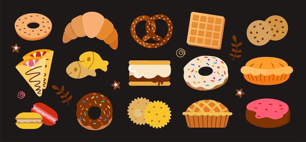 Set collection of pastry bakery desserts and products icon clipart isolated vector illustration