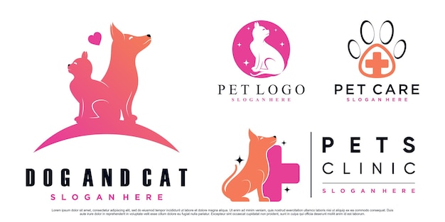 Impostare la raccolta di design del logo di animali da compagnia per negozio di animali o clinica con elemento creativo vettore premium