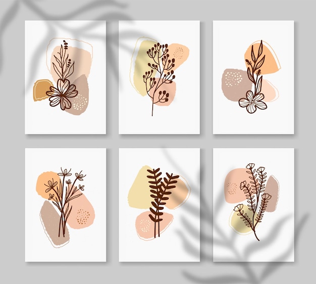 Vector set collection of poster abstract boho in minimal and natural style with tropical leaf printable wall art