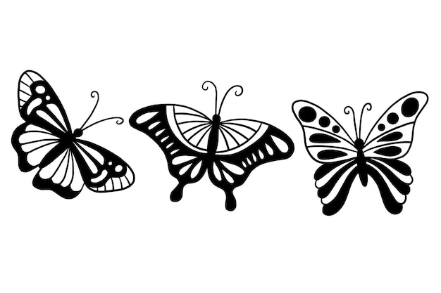 Set of Collection pretty Butterfly butterflies Animal Hand Drawn illustration