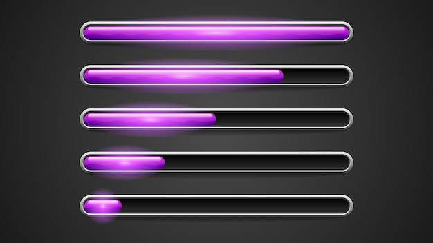 Set Collection Progress Loading Bar Lighting Glow Vector Design Style