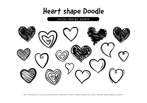 Vector set collection of quirky hand drawn doodle of heart shape object for your doodle style design project vector love shape hand drawn object