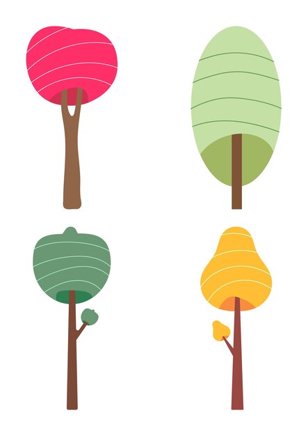 Set collection of silhouettes of trees and bushes Flat style