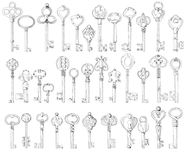 Vector set, collection, sketch, vintage keys