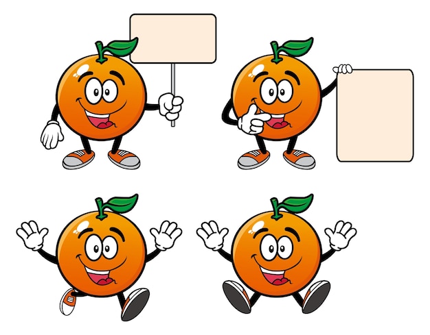 Set of collection smiling orange cartoon mascot character