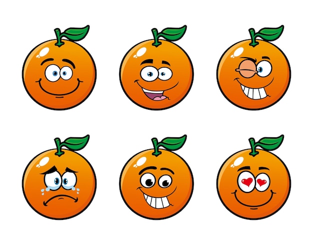 Set of collection smiling orange cartoon mascot character