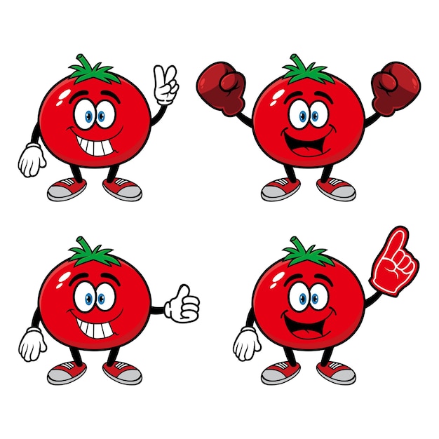 Set of collection smiling tomato cartoon mascot character