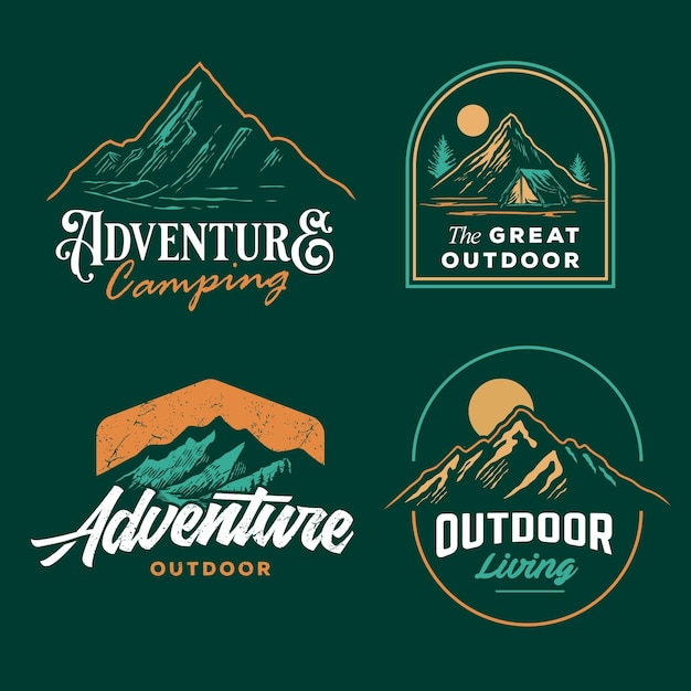 Set collection of vintage adventure badge camping emblem logo with mountain illustration design