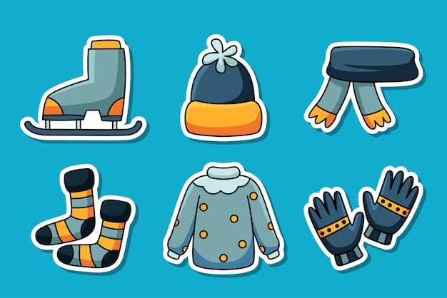 Set collection of winter clothes sticker