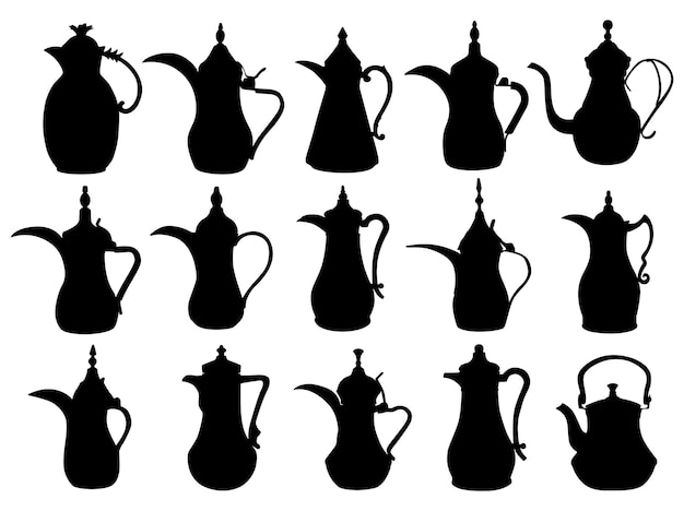 Set collections black Arabic Teapot black silhouette icon design vector Illustration