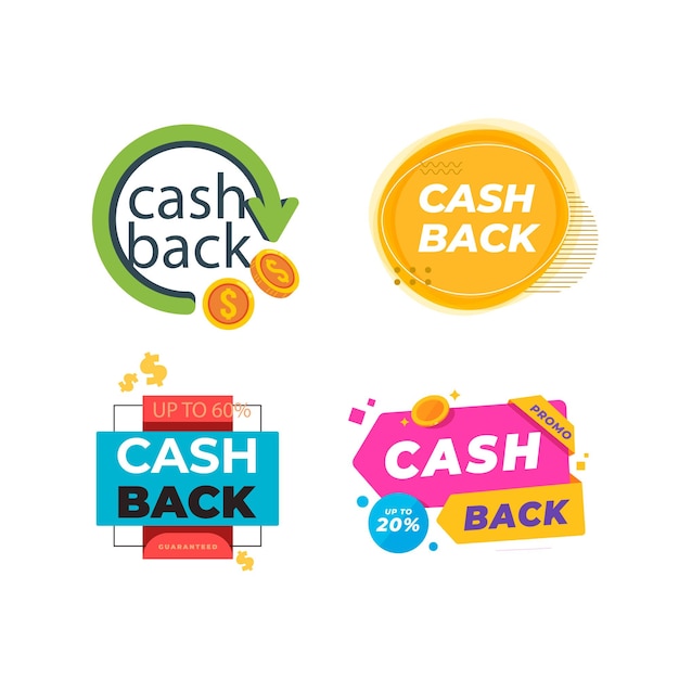 Set collections cashback trendy colorful icon sign return and refund symbol labels design template