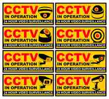 Vector set collections labels sign cctv video surveillance security camera sticker design