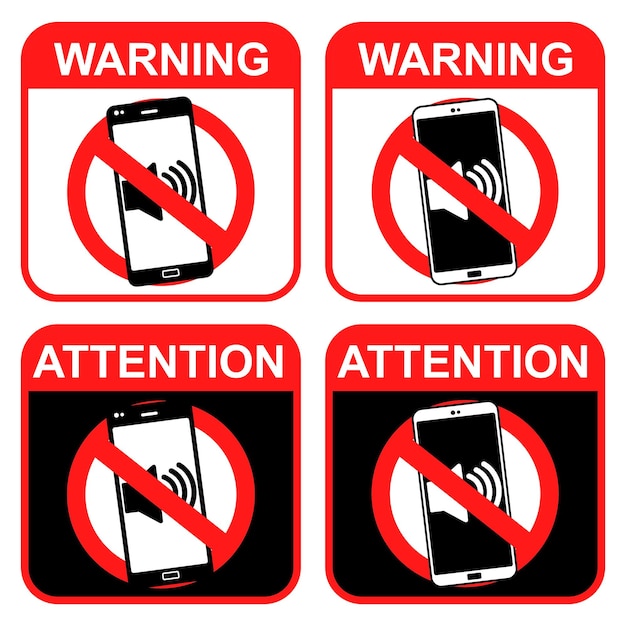 Set collections warning Labels turn off mobile phone sign Silent area