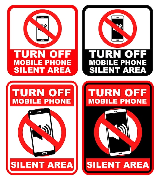 Set collections warning Labels turn off mobile phone sign Silent area