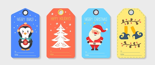 Set of coloful christmas tags illustration