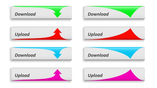Set of color download and upload buttons with arrows