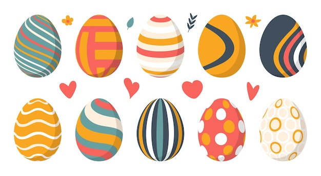 Set of  color Easter Eggs with pattern. Design elements for holiday.