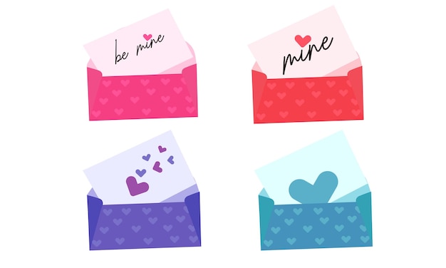 Vector set of color envelopes with love letters vector holiday heart