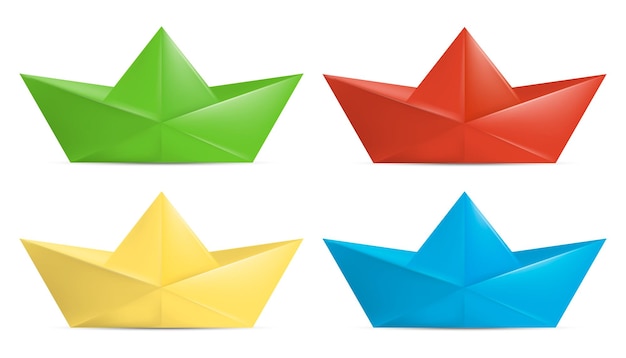 Set of color folded paper boat Vector illustration