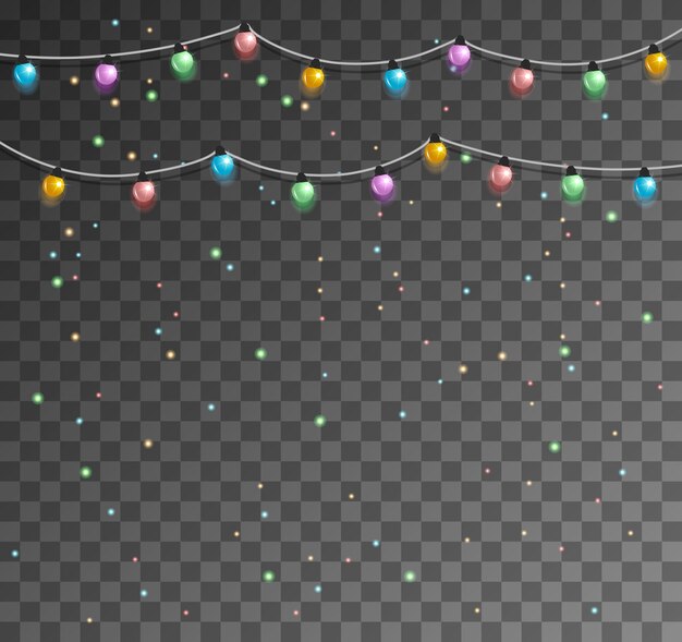 Set of color garlands, festive decorations. Glowing lights for Xmas.