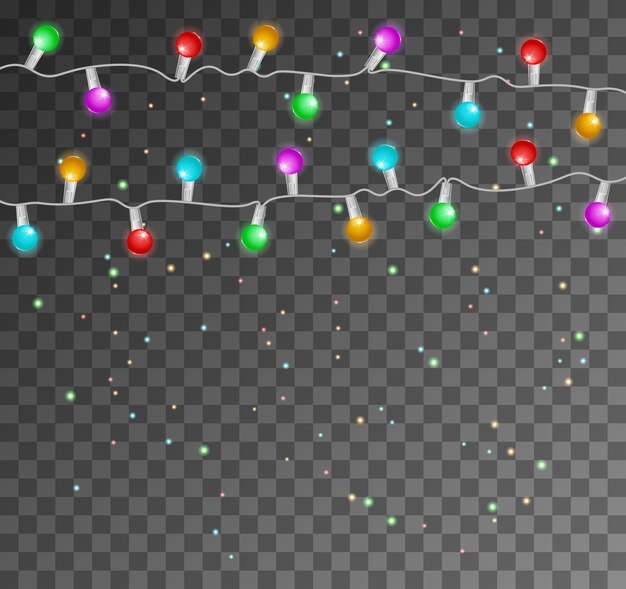 Set of color garlands, festive decorations. Glowing lights for Xmas.