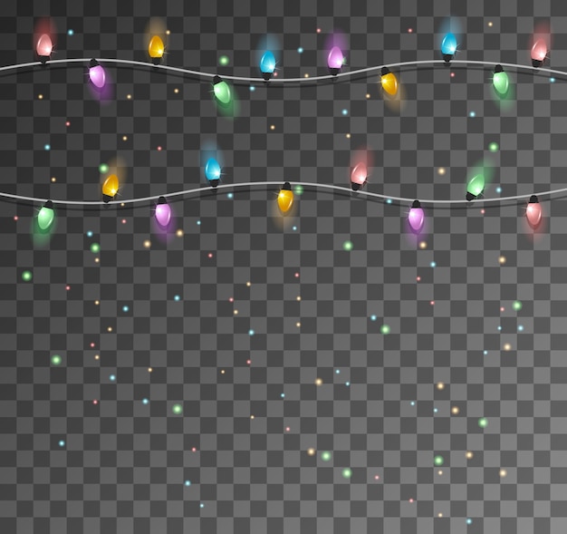 Vector set of color garlands, festive decorations. glowing lights for xmas.