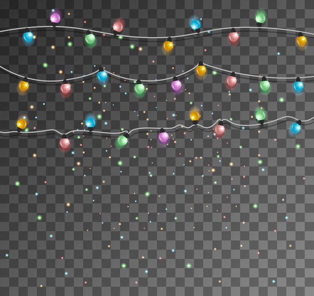 Vector set of color garlands, festive decorations. glowing lights for xmas.