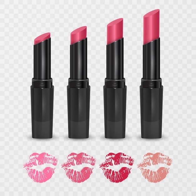 Set of color lipsticks Red lipstick pink lipstick orange lipstick Red lipstick isolated on white