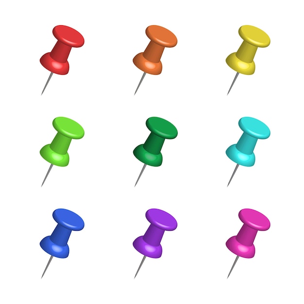 Vector set of color office push pins