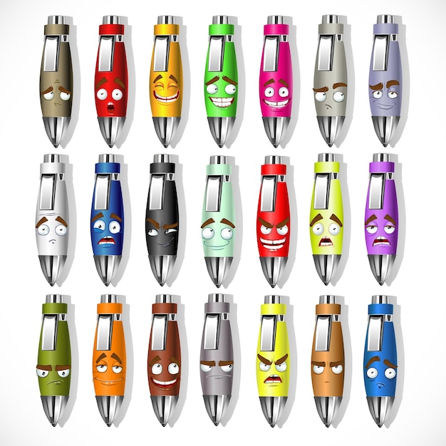 Vector set of color souvenir smiles pens