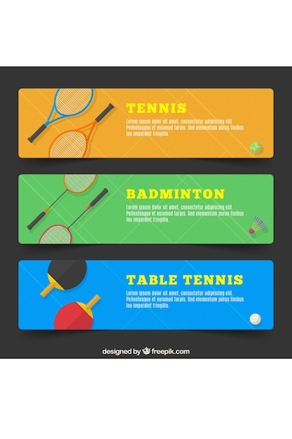 Vector set of colored banners with rackets
