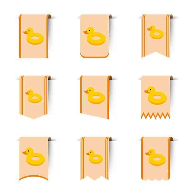 Vector set of colored bookmarks with inflatable duck