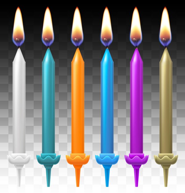 Vector set of colored candles for cake holiday decoration happy birthday