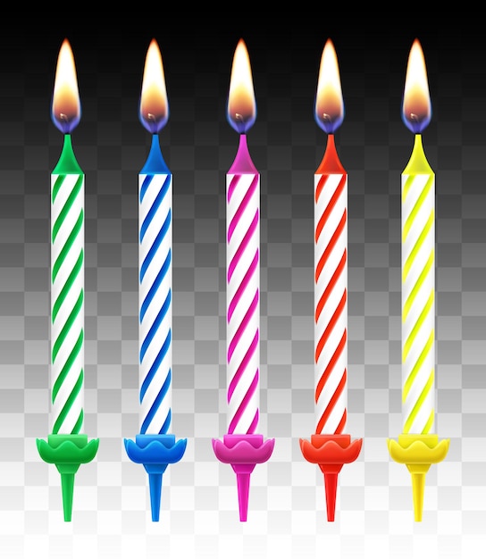 Set of colored candles on transparent background