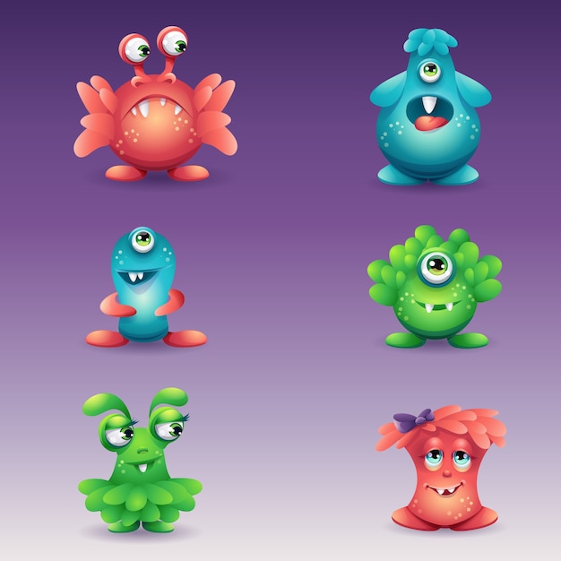 A set of colored cartoon monsters