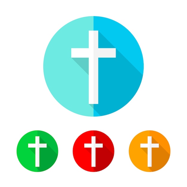 色のキリスト教の十字のアイコン ベクトル図のセット