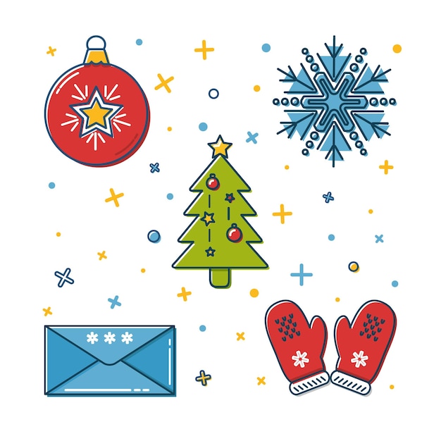 Set of colored Christmas icons