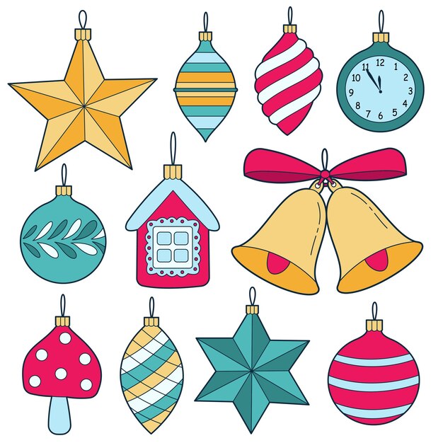 Vector set of colored christmas tree toys vector illustration of winter holidays items