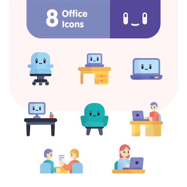 Set of colored cute office icons Vector