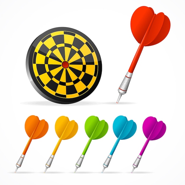 Set of colored darts and target.