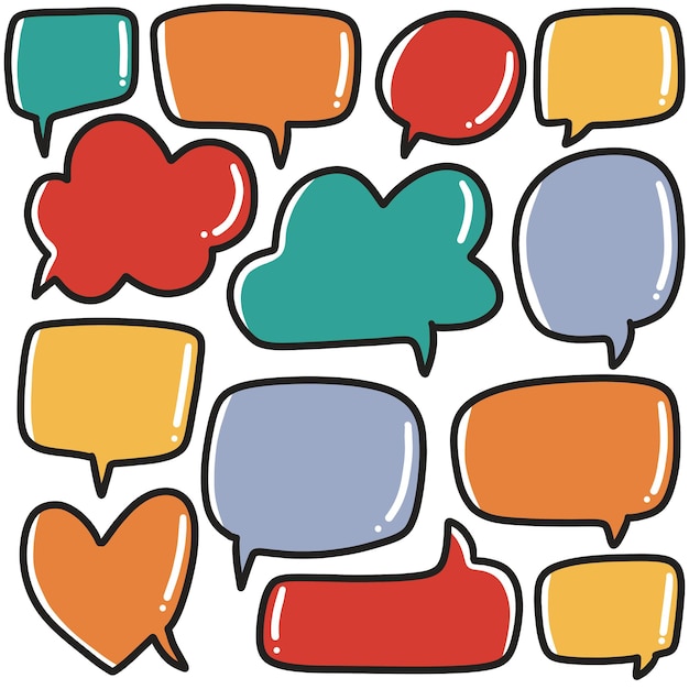 set of colored doodle speech bubbles