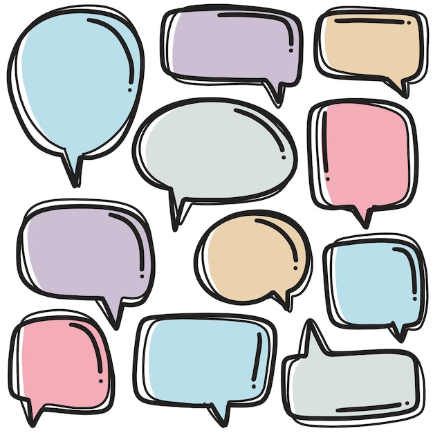 set of colored doodle speech bubbles