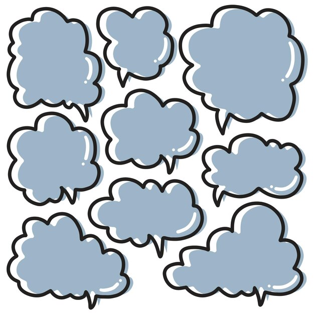 Vector set of colored doodle speech bubbles