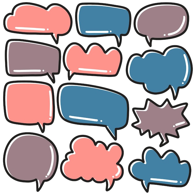 Set of colored doodle speech bubbles