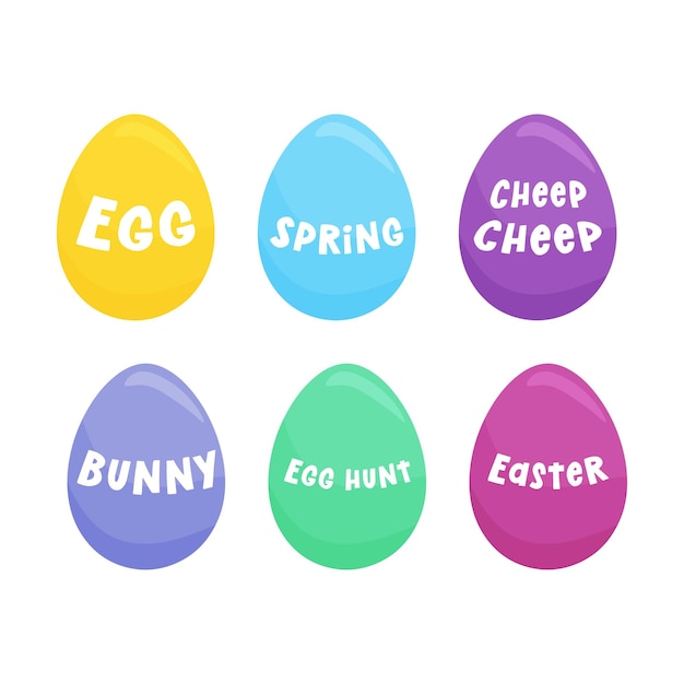 a set of colored Easter eggs with lettering Cartoon vector illustration