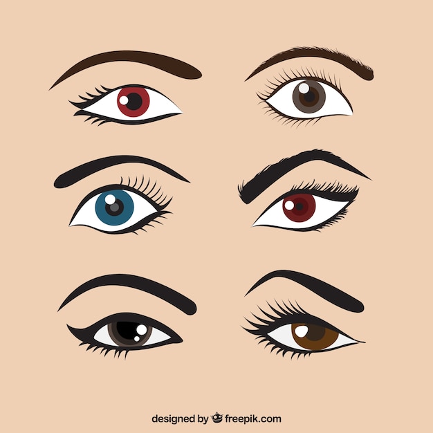 Vector set of colored eyes and eyebrows